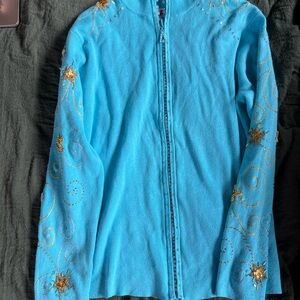 Quacker Factory Turquoise Cardigan with Silver Accents